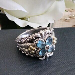 Barbara Bixby Sterling Silver 18k Gold Sapphire Flower Ring Size 8